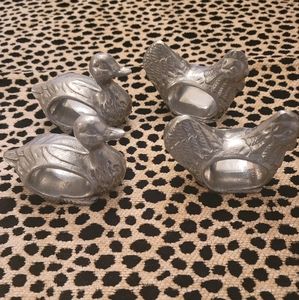 4 large vintage metal napkin rings chickens duck Heavy pewter finish set…